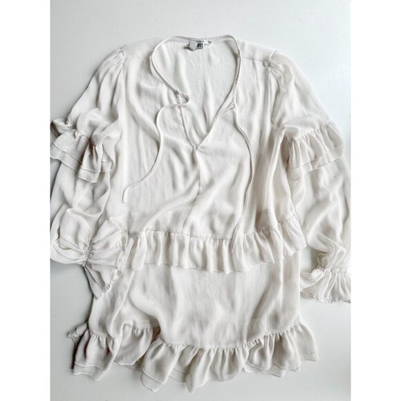 TULAROSA Darla Cloud White Chiffon Long Sleeve Ruffle Mini Shift Dress, Size L - Picture 4 of 10